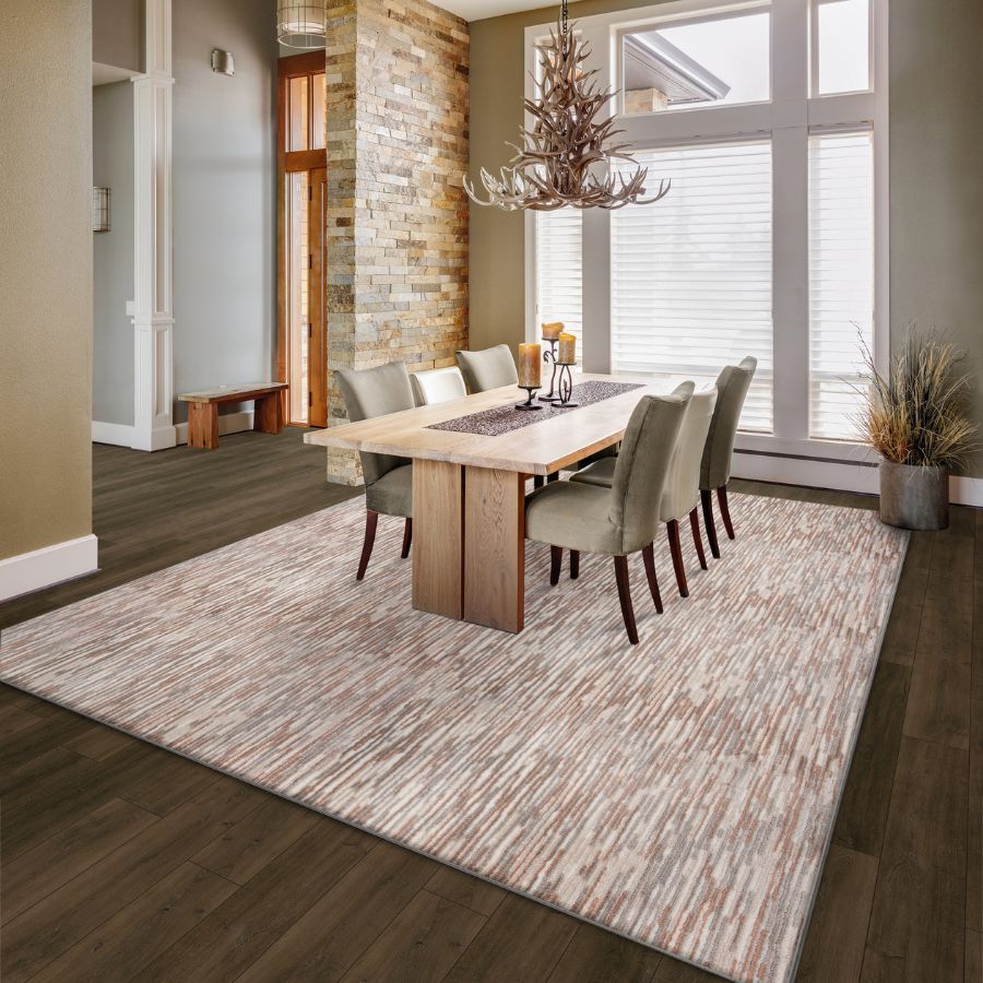 Area rug in a dining room